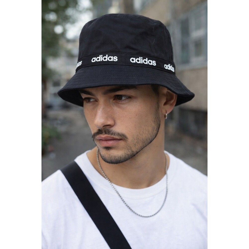 Adidas Black Bucket Hat Logo Tape Band Unisex Streetwear One Size